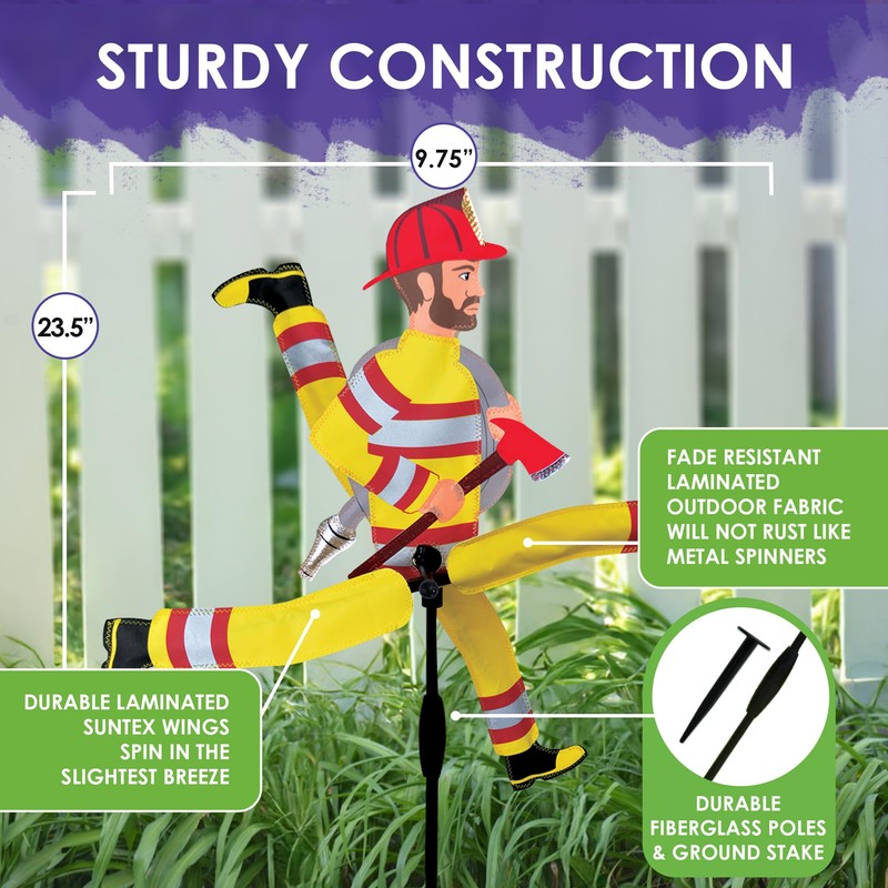 Whirligig Spinner Running Fireman 23" – Heroic Firefighter-Themed Design, Weather-Resistant