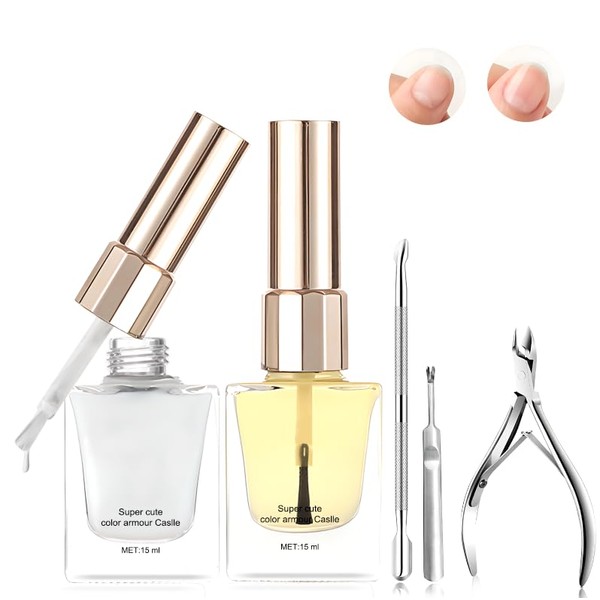 Nagelhautentferner Set, Nagelhautentferner Flüssig+Cuticle Oil +Nagelhautzange+Nagelhautschieber, Fingernagel Pflege Set, Macht