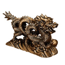 Elionless Feng Shui Dragon Statues, Chinese Dragon Figurine Ornament Home Office Car Decoration Attract Wealth and Good Luck (Bronze)