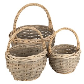 Ideen mit Herz Wicker Basket Set | 3 Baskets in Different Sizes: Diameter 14, Diameter 18, Diameter 21 cm | with Handle | Braided | Round | Small | Ideal as a Gift or Gift Basket (Dark)