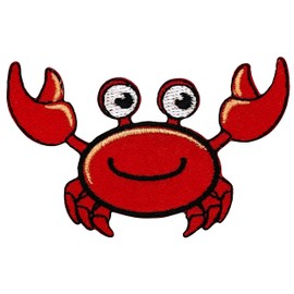 Crab Iron On Patch - Embroidered Kid Children Kids Boys Girls Baby Beach Applique Transfers Appliques Iron On Sew On Patches for Holes, Clothing, Jeans, Hat, Backpacks, Clothes, Hats (3" Crab)
