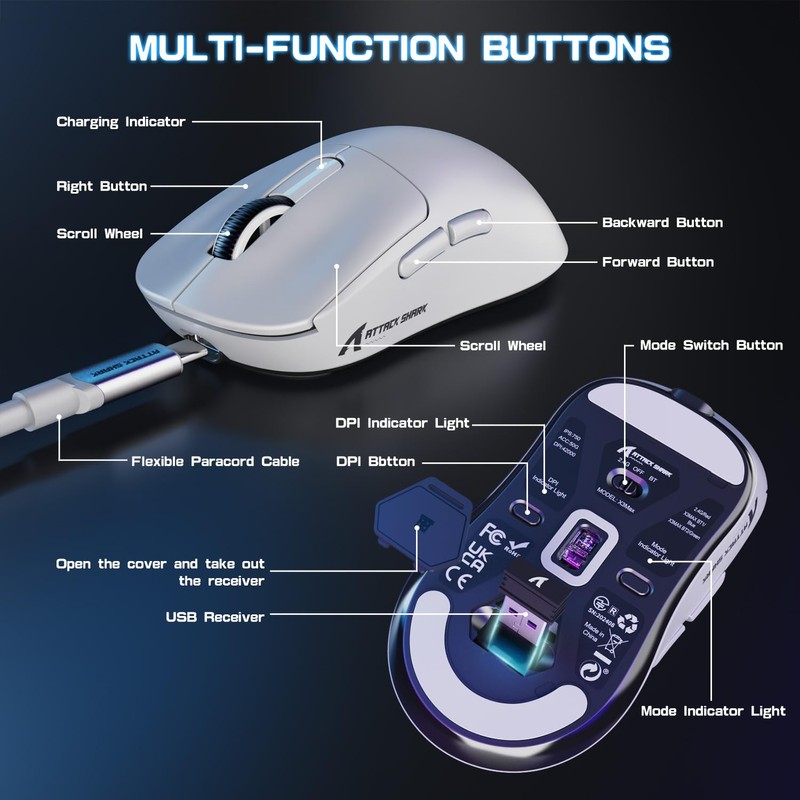 MAMBASNAKE Attack Shark X3MAX 49g Superlight Mouse, PixArt PAW3950 Sensor,