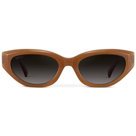 WearMe Pro - Women's Polarized Sunglasses, Narrow Fashion Cat-Eye Acetate Frame, Oval Lenses, Hand-Polished (Toffee Brown/Oak Brown Gradient Lens)