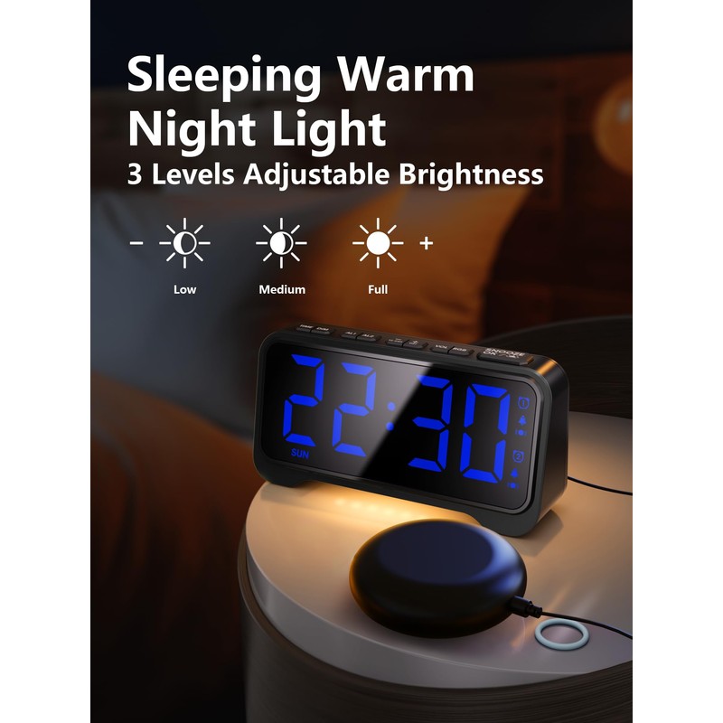 Mesqool Extra-Loud Alarm Clock with Bed Shaker for Heavy Sleepers,