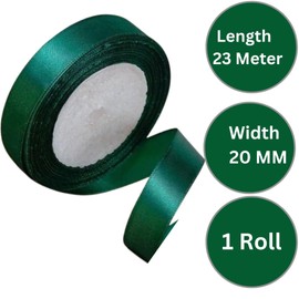 Fijikom Solid Color Green Ribbon-20mm X 23 Meters(Approx).Satin Ribbons for Crafting and Party Decorations.Wedding Car Ribbons.Perfect Ribbons for Gift Wrapping,Sewing, DIY and More.