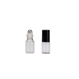 3ml Roller Bottles 20 Pcs Clear Glass Roll on Bottles Refillable Essential Oil Perfume Rollerball Bottles Container vial (black cap)