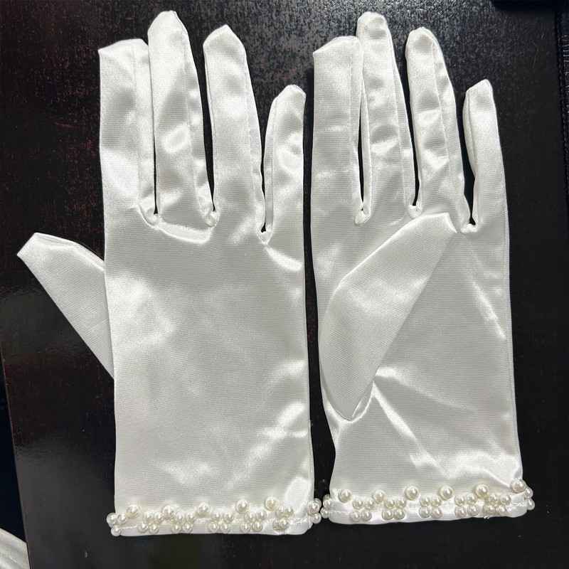 AWOCAN Short Satin Gloves Wrist Length Gloves Bridal Floral Lace