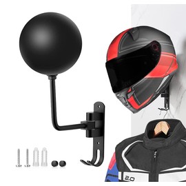 SANGMO - Soporte para casco de motocicleta de 180°, soporte de metal giratorio para casco de pared, soporte para casco de motocicleta con 2 ganchos, colgador de casco para abrigos de motocicleta, bicicletas, gorras, béisbol, casco de rugby (1 unidad)