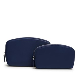 Leatherology Navy Blue Makeup Pouch Set – Full Grain Leather Travel Cosmetic Bag Duo with Water-Resistant Lining, Includes Small & Medium Pouches for Organized Beauty Essentials
