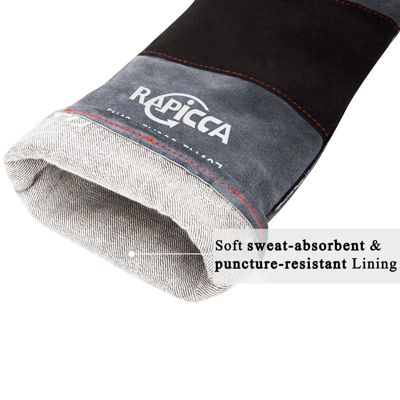 RAPICCA Animal Handling Gloves Bite Proof Double Leather Reinforced Padding