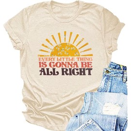Every Little Thing is Gonna Be Alright Shirt Women Country Music Tshirt Hippie Gift Shirt Vintage Graphic Tees Top Apricot