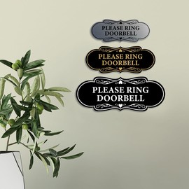 Signs ByLITA Designer Please Ring Doorbell Sign (Black Gold) - Medium 2 Pack
