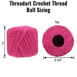 Threadart 100% Pure Cotton Crochet Thread - LT Pink - Size 10 and 3 - Singles and Bulk Packs Available - Size 10 - Color 4