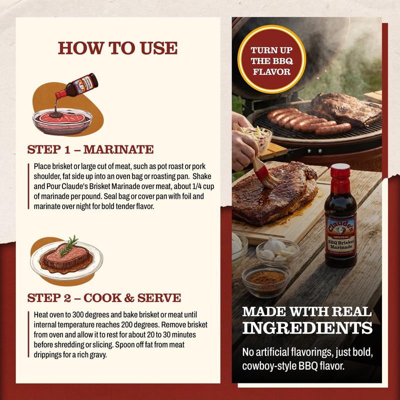Claude's Original BBQ Brisket Marinade Sauce (Pack of 6, 16