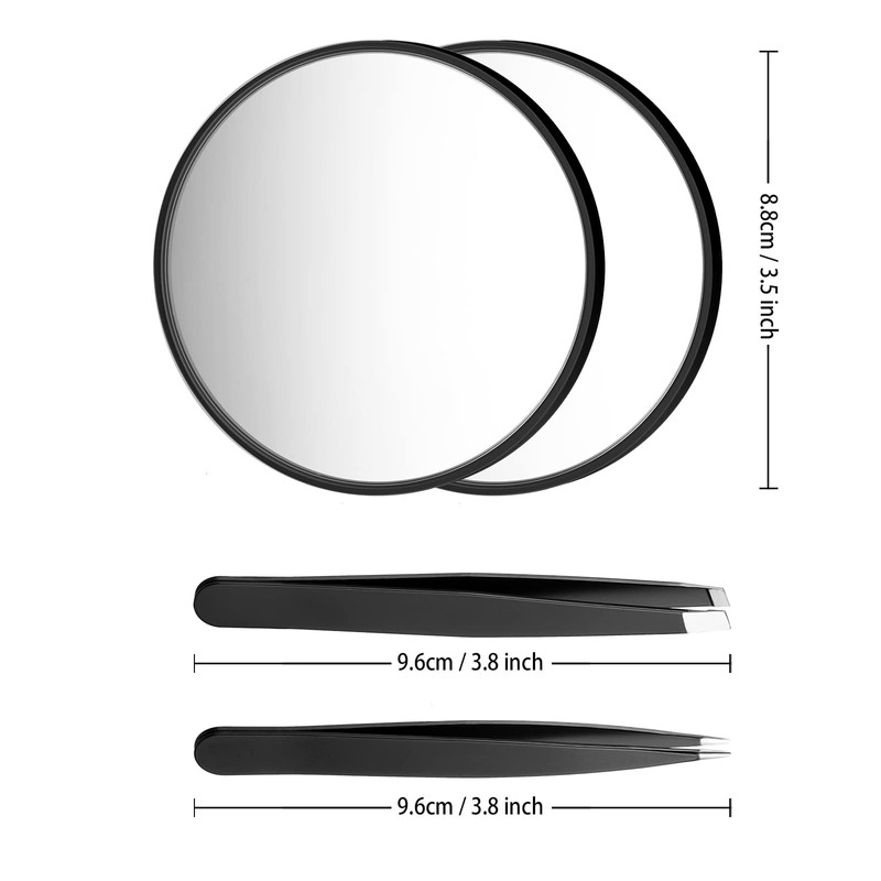 Funtopia 拡大鏡 3.5インチ 20倍ミラー & 10倍拡大鏡 吸盤2個付き 小型旅行用拡大鏡 ピンセットキット 眉毛ピンセット