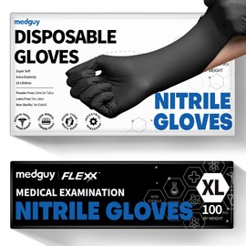 Medguy Medical Nitrile Exam Gloves, 4.5 Mil Black Powder-Free Latex-Free Non-Sterile Food-Grade Disposable Glove, 100 Pcs (X-Large)