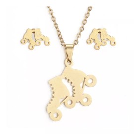Unbranded Stainless Steel Set Pendant Necklace Earrings Lobster Ice Skates Gold 17" A436