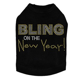 Bling on The New Year- Bling Rhinestone New Year Dog Shirt, M Black