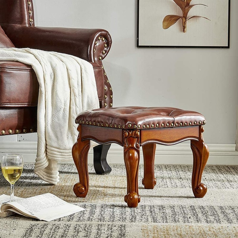 HOOTSMALL Footstool and Ottomans Small Foot Stool with Fiber Leather