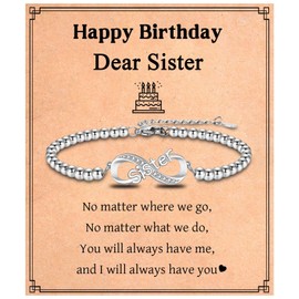EYQV Sister Birthday Gifts, Infinity Charm Bracelet Gifts for Sister Birthday, Perfect Birthday Presents for Women Girls