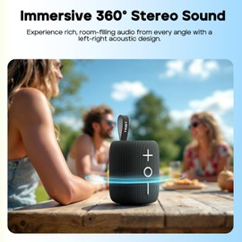 Tribit StormBox Mini+ Bluetooth Speaker 12W,360°Surround Sound,12H Playtime,Bluetooth 5.4,IPX7 Waterproof,RGB Lights,Custom EQ,TWS Pairing,Type-C, AAC/SBC Support,Portable for Home/Outdoor/Travel