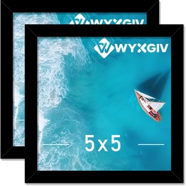 Wyxgiv 5x5 Picture Frame Set of 2, Lightweight yet Durable Black Frame with High-clarity Plastic Display 5 x 5 Inch Photo Horizontally/Vertically (2 Packs|Black|5"x5")