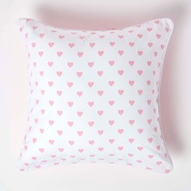 HOMESCAPES - 100% Cotton - Love Hearts - Large Cushion Cover - 60 x 60 cm Square - 24 x 24 Inches - Pink White - 100% Cotton Sofa Pillow Cushion Cover - Washable