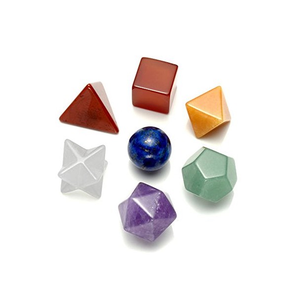 MANIFO 7 Chakra Crystal Platonic Solids Sacred Geometry Set Nautral Gemstones Kit with Merkaba StarFor Chakra Reiki Healing Energy,Yoga Meditation,Wicca,Therapy (7 Chakra)