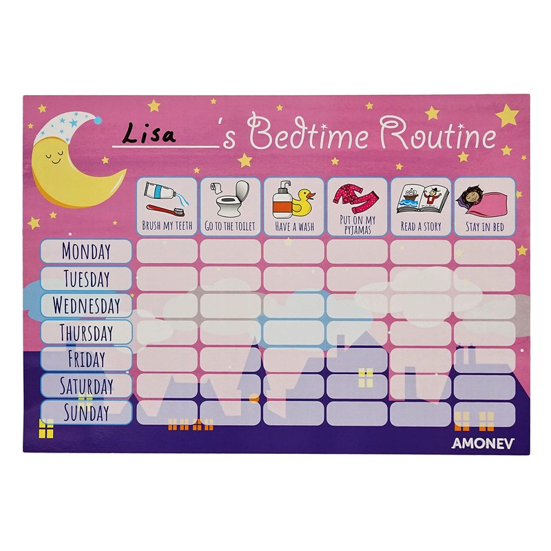 Amonev Bedtime Routine Chart Reward Chart for Sleep Training Twin