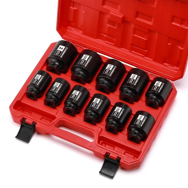 CASOMAN 11PCS 1/2-Inch Drive Large Impact Socket Set, 6 Point,
