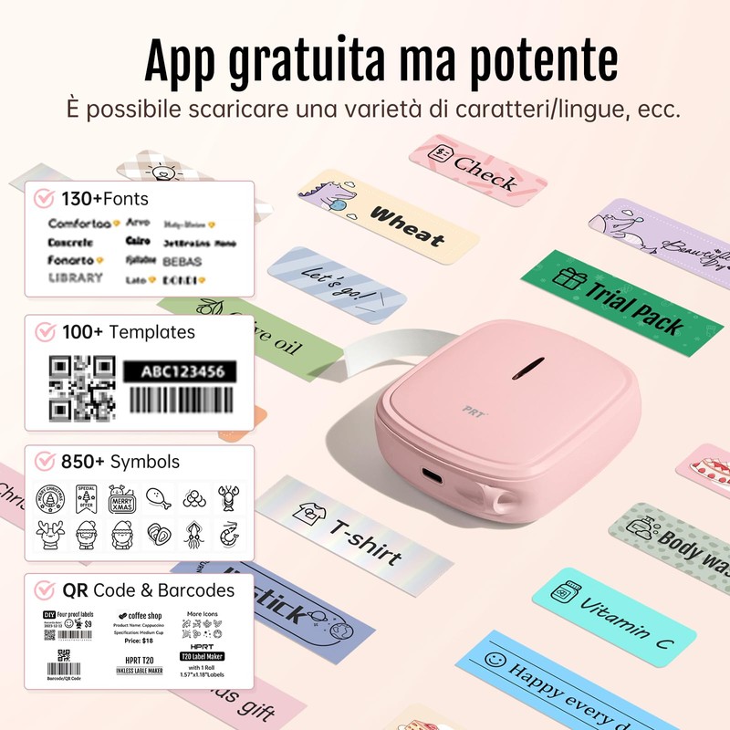 PRT Mini Portable Labeling Machine, Bluetooth Thermal Label Printer for