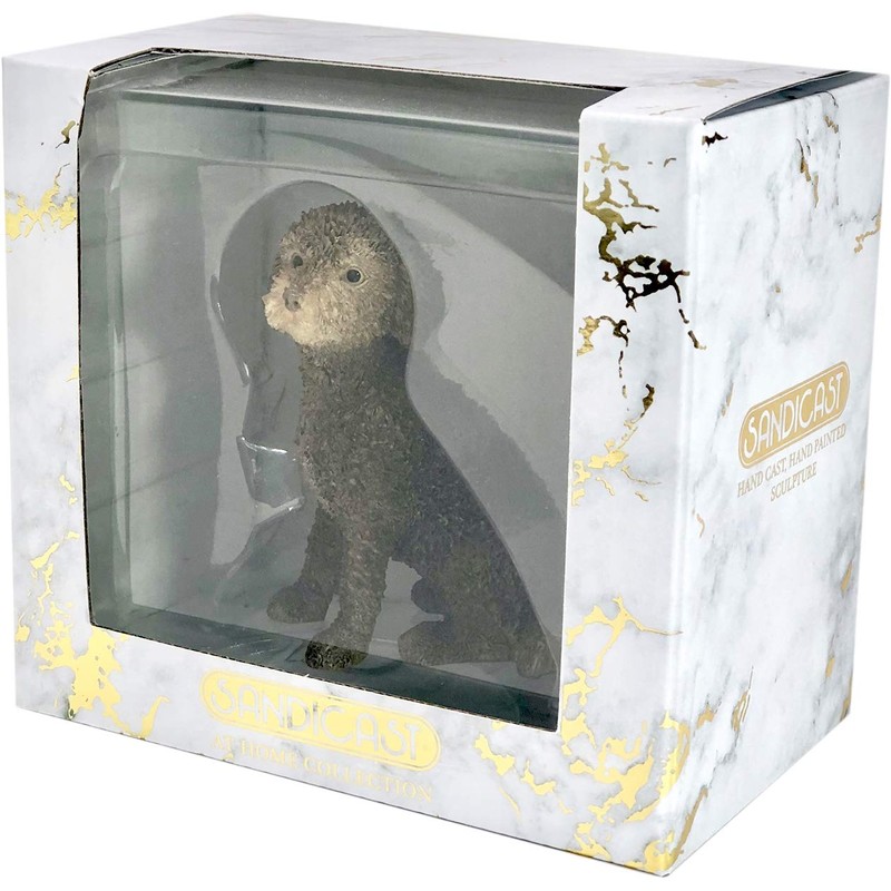 Sandicast Small Size Brown Labradoodle Sculpture, Sitting