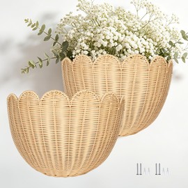 2PCS French Provence Scalloped Scallop Woven Wicker Wall Baskets Basket