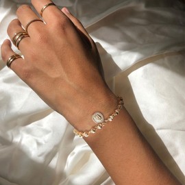 HZMAN 14K Gold Plated Virgin Mary Rosary Bead Bracelet Dainty Virgin of Guadalupe Adjustable Link Bracelets for Women Girl Party Wedding Jewelry Gift