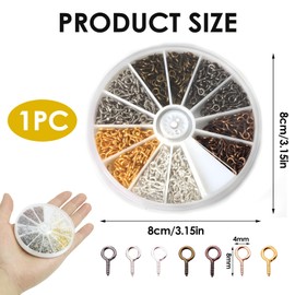 Pack of 600 Small Eye Screws, Metal Mini Eye Screws, Screw Eyelets for DIY Jewellery Making, Crafts and Crafts, 4 x 8 mm, Multicoloured, Includes Storage Box, Rustproof and Durable