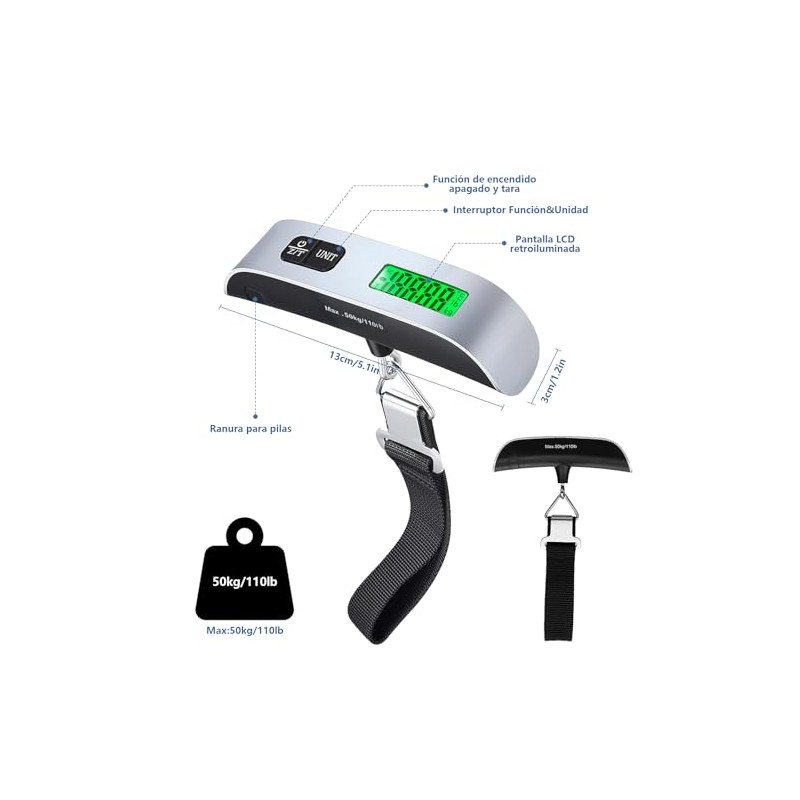 Bascula Maletas de Viaje，Pesa Para Maletas de Viaje, Báscula Electrónica