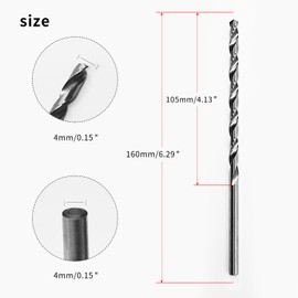 ANMOO 6Pcs Extra Long Twist Drill Bits, 4mm Drill Diameter 160mm Length HSS(High Speed Steel) Drill Bit Set for Hardened Metal, Woodwork, Plastic, Aluminum Alloy