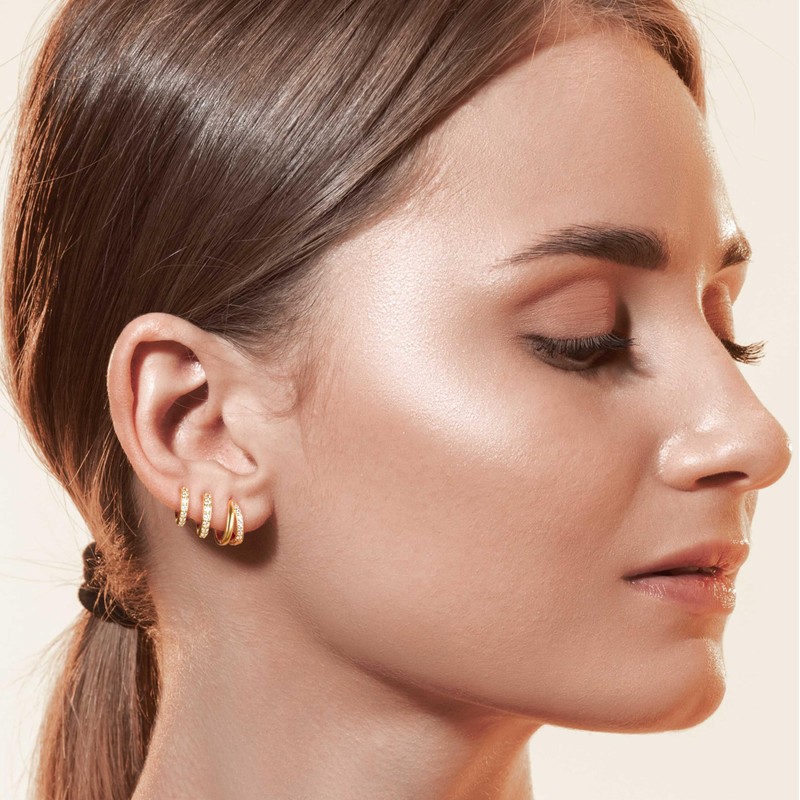 LIHADA 3 Pairs Small Gold Huggie Hoop Earrings Set for