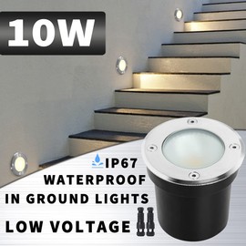 EAGLOD LED Low Voltage Landscape Lights - 10W In-Ground Lights, 12V/24V Landscape Lighting with Waterproof IP67 Rating (8 Pack, 2700k)