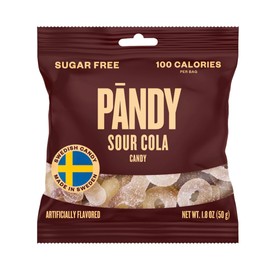 PANDY, Sour Cola - Gummy Candy with Classic Sour Cola Taste - Low Sugar - Low Calories Candy Sweets - Travel Size - Authentic Swedish Candies Gummies - Climate-Friendly Bag - Made in Sweden