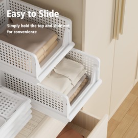 Proarea Stackable Closet Storage Bins, 5 Pack Closet Organizers and Storage, Open Front Plastic Shelf Baskets, Foldable Organizer Bins for Clothes, Towels and Linens, White