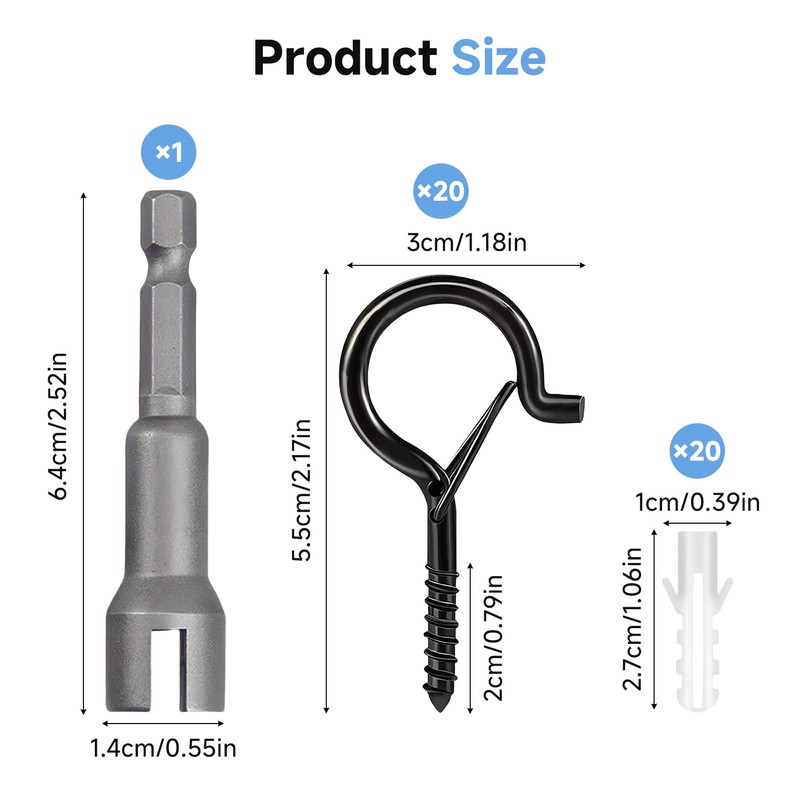 Wefaly Screw Hooks, Pack of 20 Hooks for Screwing with