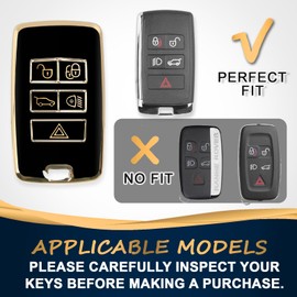 QBUC for Land Rover Key Fob Cover with KeyChain Soft TPU Gold Trim Key Case Full Protection Compatible with 2018-2026 Land Rover Range Rover Evoque Sport Vogue Discovery 5 Jaguar E I-PACE (Black)