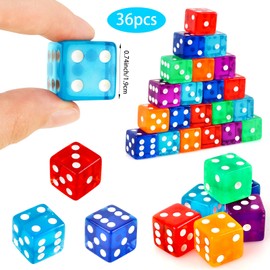 Hooqict 36 Pieces Casino Dice Set 19mm Large Dice Game Acrylic 6 Sided Colored Dice Bulk for Casino Vegas Math Classroom Supplies Board Games (Red, Blue, Purple, Green, Orange)