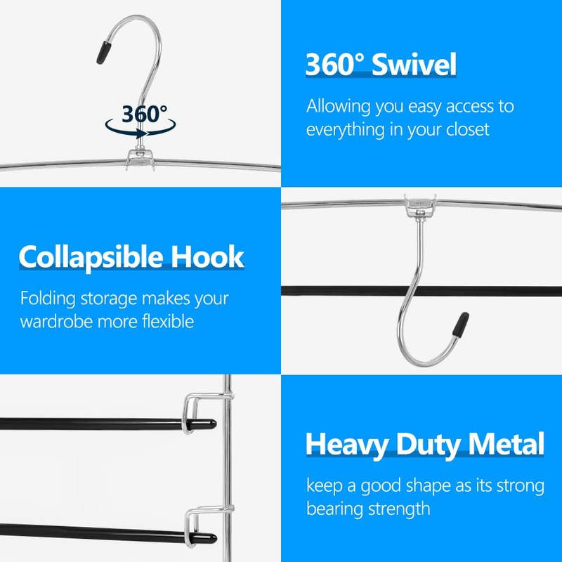 Pants Hangers 3 Pieces,5 Tier Closet Organizers and Storage Clothes