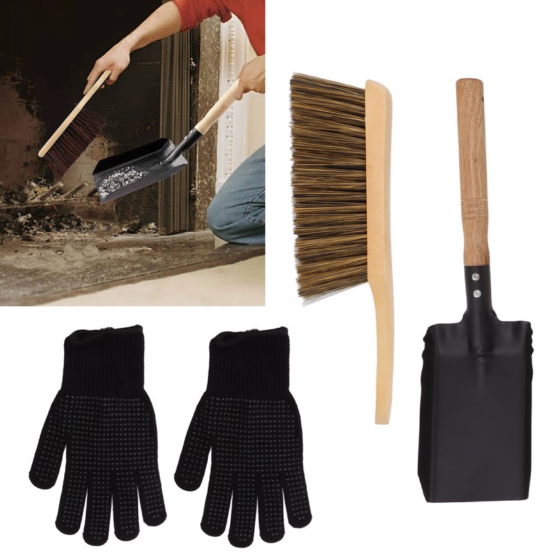Fireplace Ash Shovel Brush Set Coal Hearth Clean Tools for