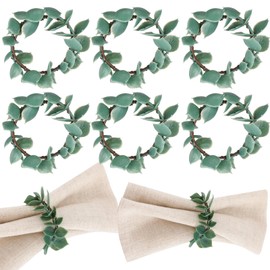 Domensi Napkin Rings Set of 6 Eucalyptus Leaf Napkin Rings Rustic Farmhouse Greenery Spring Wreath Napkin Ring Holders for Wedding Banquet Christmas Family Dining Table Decoration, (Classic Style)