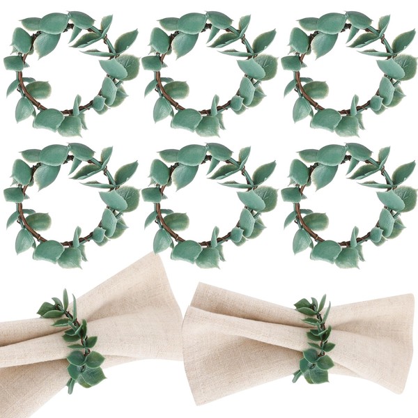 Domensi Napkin Rings Set of 6 Eucalyptus Leaf Napkin Rings