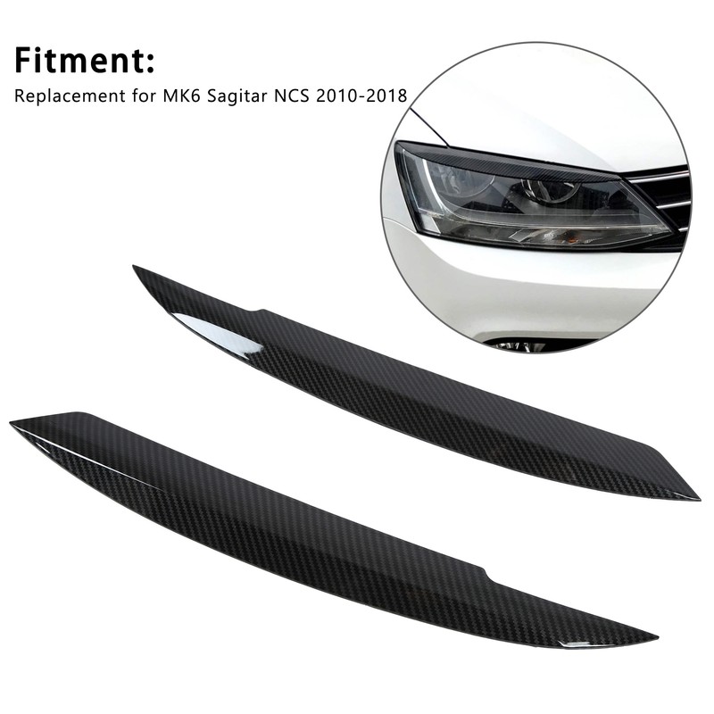 2PCS Car Headlight Eyebrows Carbon Fiber Style Left Right Replacement