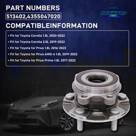 Front Wheel Hub and Bearing Assembly FIT 2019-2022 Toyota Corolla, 2016-2022 Prius, 2017-2022 Prius Prime AWD-e, 5-Lug Wheel Hub Bearing Replaces 513402 43550-47020, 1 Pack